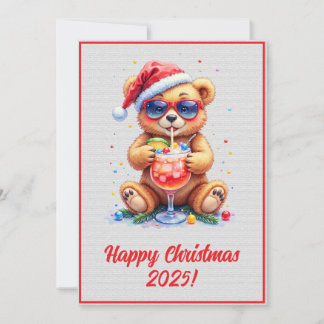 Carte Custom Digital Christmas Teddy Bear Cocktail Xmas