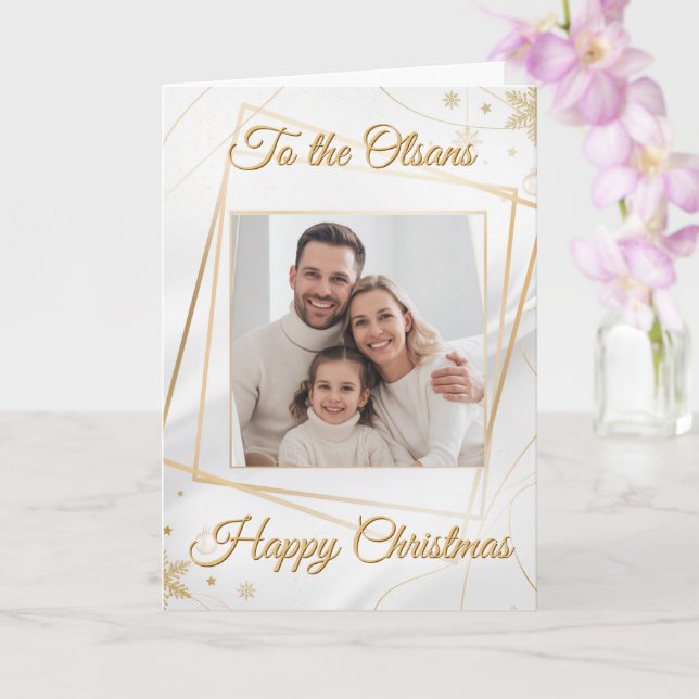 Carte Custom Elegant Gold Family Photo Christmas Card (Orchidée)