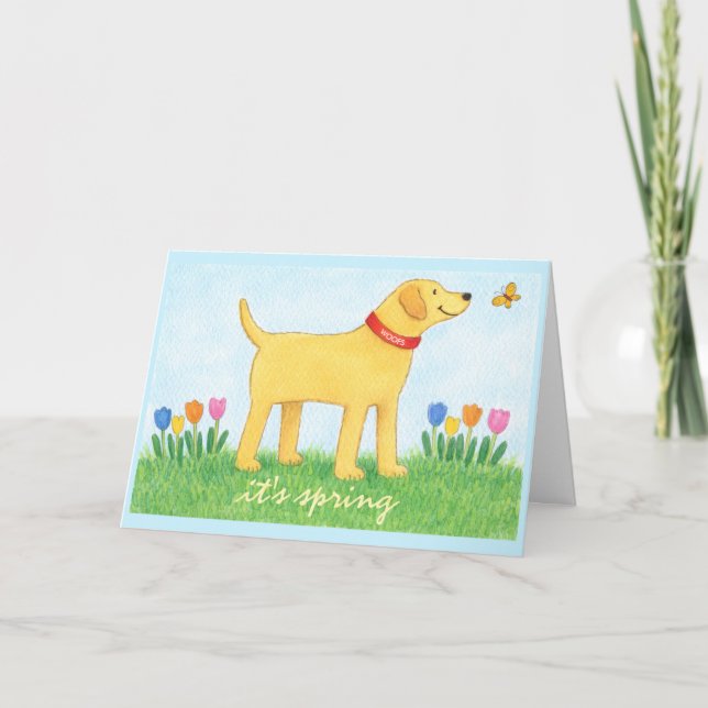 Carte Custom Funny Yellow Dog Spring Greeting Card (Devant)