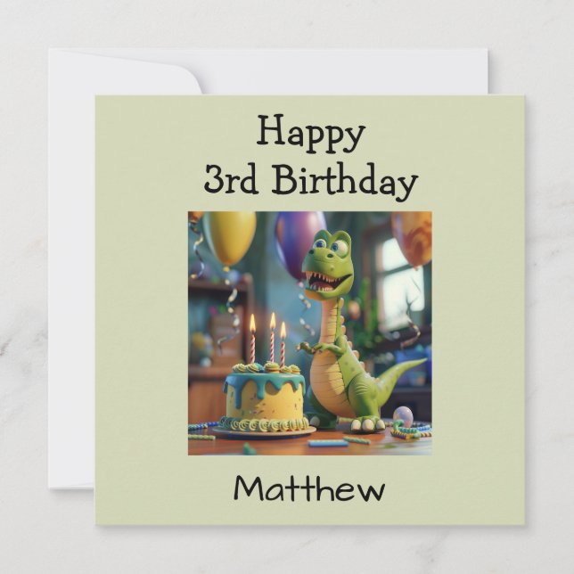 Carte Custom Happy 3e anniversaire Félicitations, Dino (Devant)
