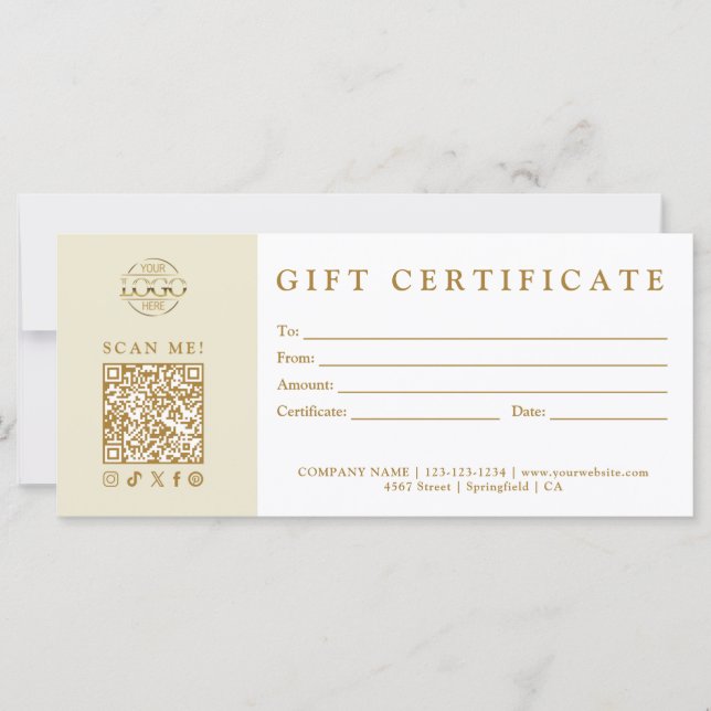 Carte Custom Modern Minimalist Business Gift Certificate (Devant)