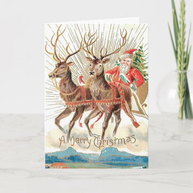 Carte Custom Santa Claus Christmas Sleigh Reindeer  (Devant)