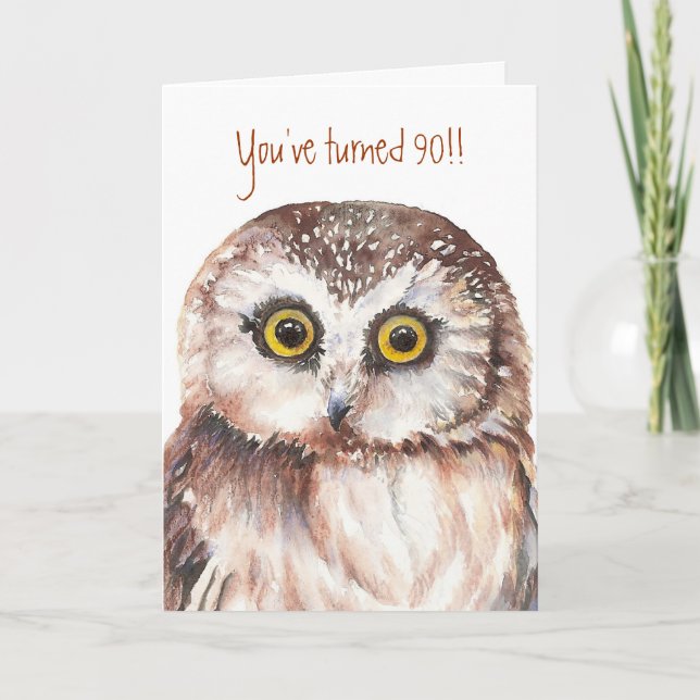 Carte Custom Shocked Funny-Little Owl, 90e anniversaire (Devant)