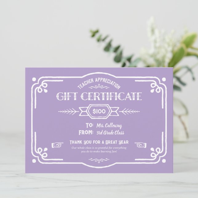 Carte Custom Teacher Appreciation Gift Certificate (Debout devant)