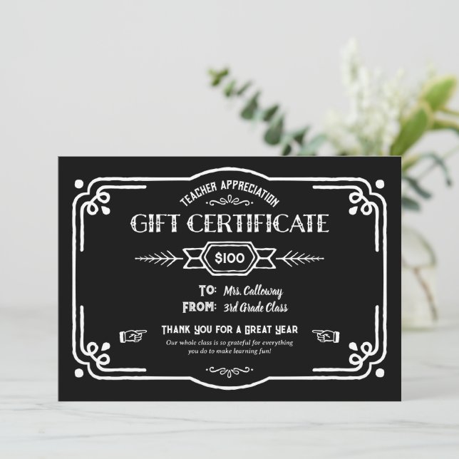 Carte Custom Teacher Appreciation Gift Certificate (Debout devant)