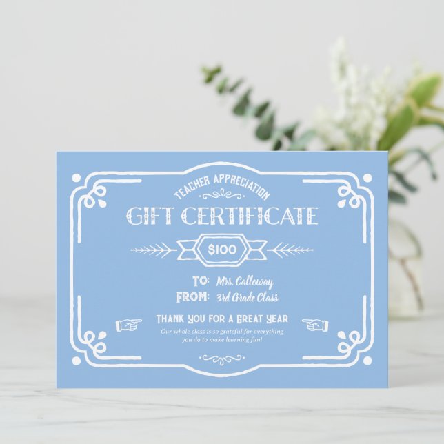 Carte Custom Teacher Appreciation Gift Certificate (Debout devant)
