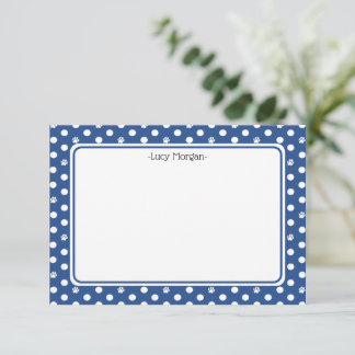 Carte Custom Whimsical Paw Print Polka Dot Blue Note