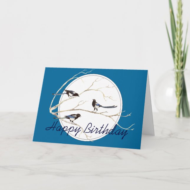 Carte Customisez cette Magpie, Aquarelle d'oiseaux Salut (Devant)