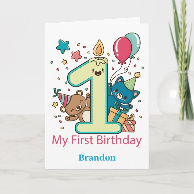 Carte Cute 1er Anniversaire Panda personnalisé (Devant)