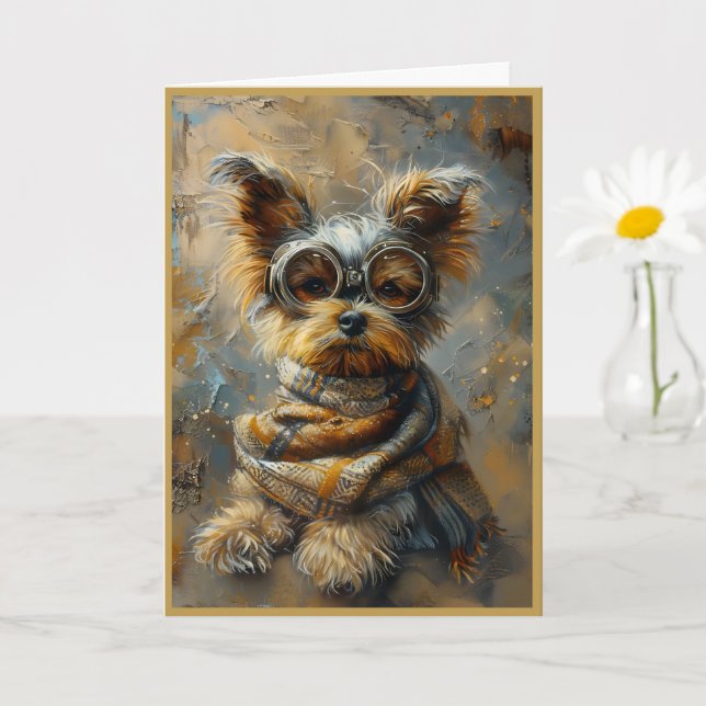 Carte Cute Adorable Steampunk Yorkshire Terrier Note 163 (Petite plante)