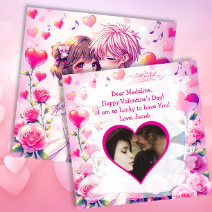 Carte Cute Anime Couple   Saint Valentin personnalisé