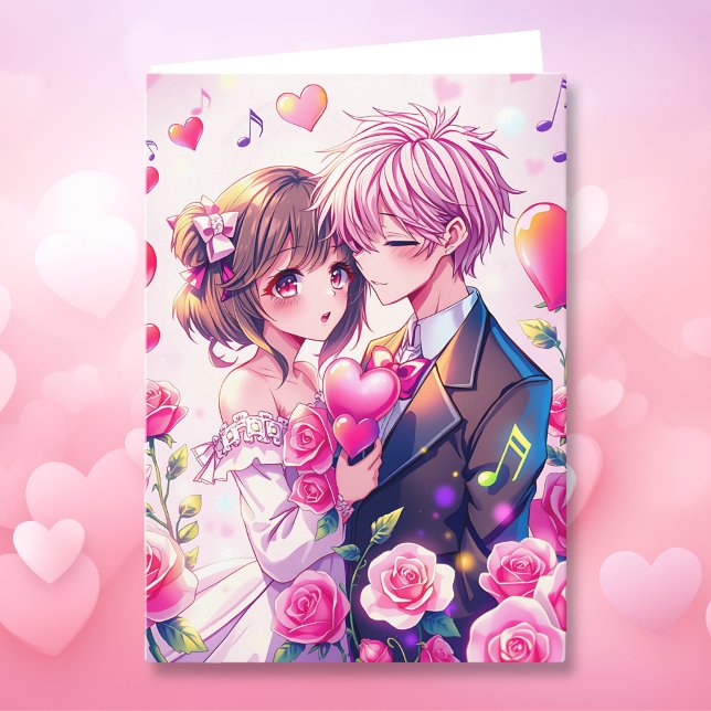 Carte Cute Anime Couple | Saint Valentin personnalisé (Créateur téléchargé)