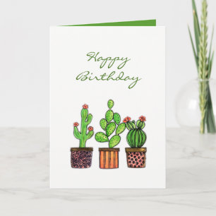 Carte Cute aquarelle Cactus en pots