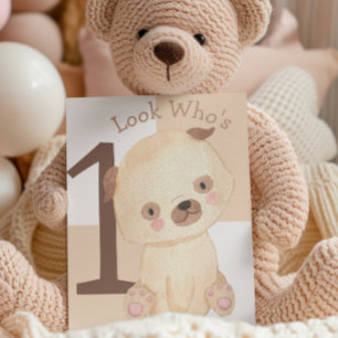 Carte Cute aquarelle Chiot Personnalisé Nom 1er Annivers