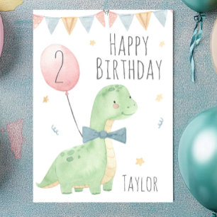Carte Cute Aquarelle Dinosaure Anniversaire Garçon Perso