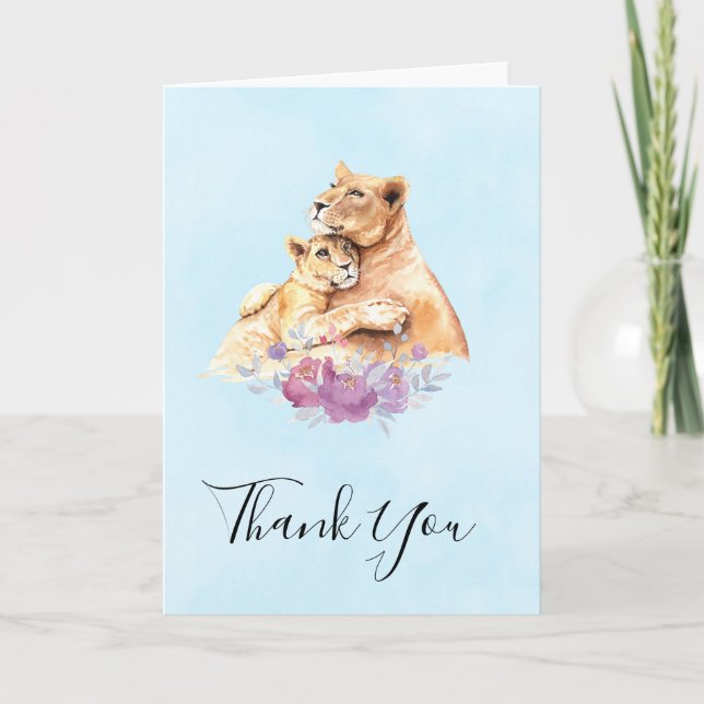 Carte Cute aquarelle Mère Lion & Merci Cub (Devant)