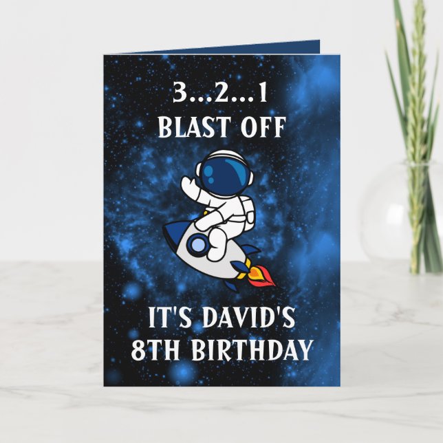 Carte Cute Astronaut Blue Black Galaxy 8th Birthday (Devant)