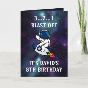 Carte Cute Astronaut Green Purple Galaxy 8e anniversaire