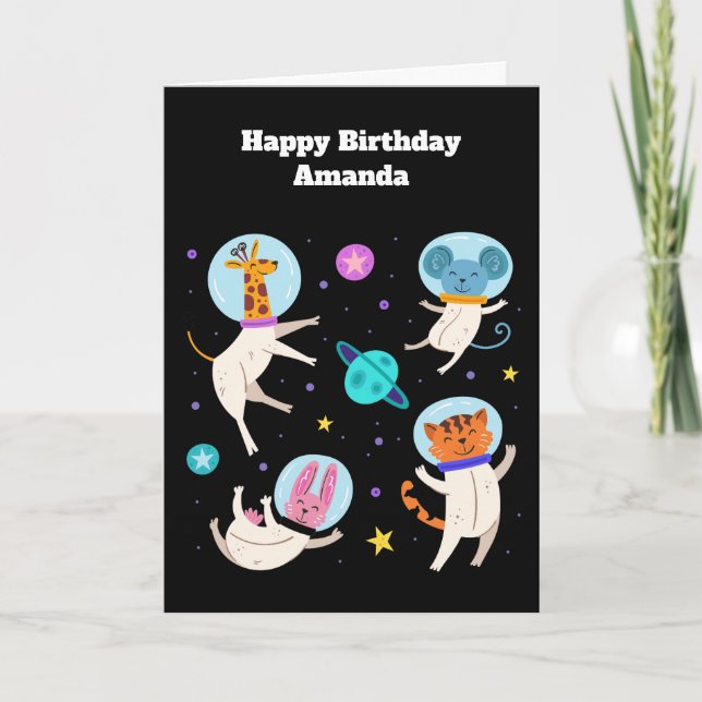 Carte Cute astronaute Animaux flottant dans l'espace Ann (Devant)