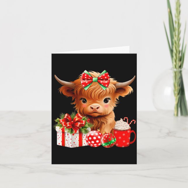 Carte Cute Baby Highland Cow Merry Christmas Farmer Cow  (Devant)