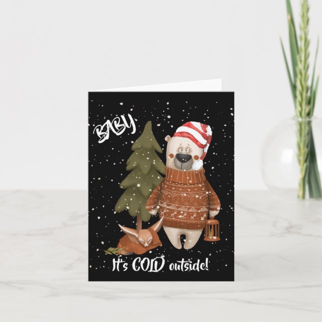 Carte Cute Baby Its Cold Outside Bear And Fox T Shirt  (Devant)