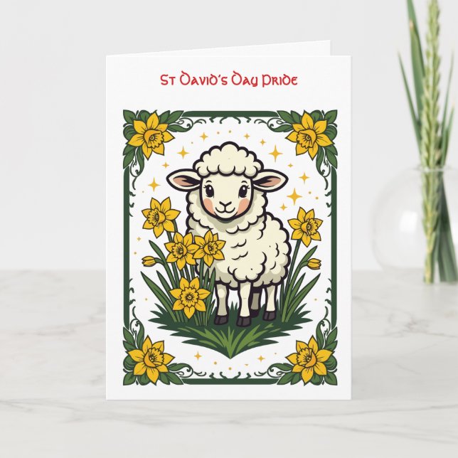Carte Cute Baby Sheep Surrounded By Yellow Daffodils (Devant)