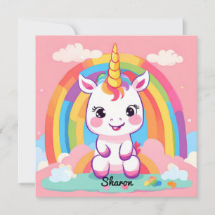 Carte Cute Baby Unicorn Arc-en-ciel