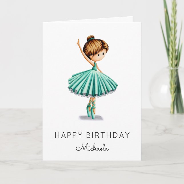Carte Cute Ballerina Turquoise Tutu Girl Birthday Card (Devant)