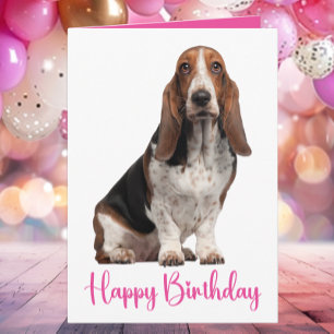 Carte Cute Basset Hound Anniversaire Rose Chien Maman