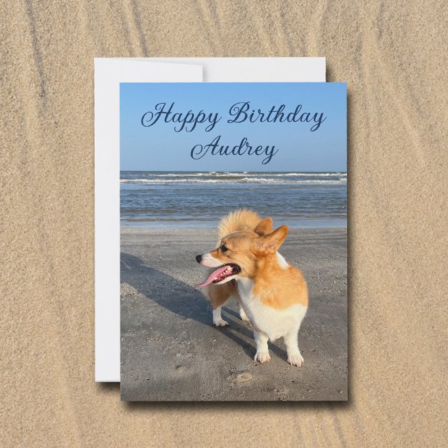 Carte Cute Beach Corgi Personnalisé Joyeux Anniversaire (Créateur téléchargé)