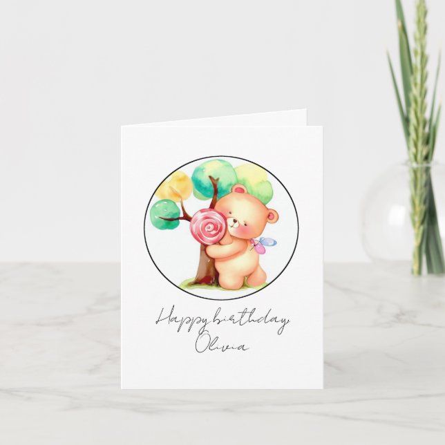 Carte Cute Bear & Candy Anniversaire des enfants (Devant)