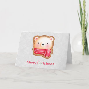 Carte Cute Bear Face Red Scarf et Rosy Cheeks Christmas