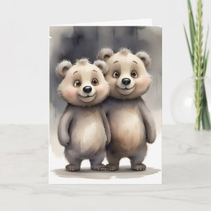 Carte Cute Bear Siblings Best Friends Buddies Portrait