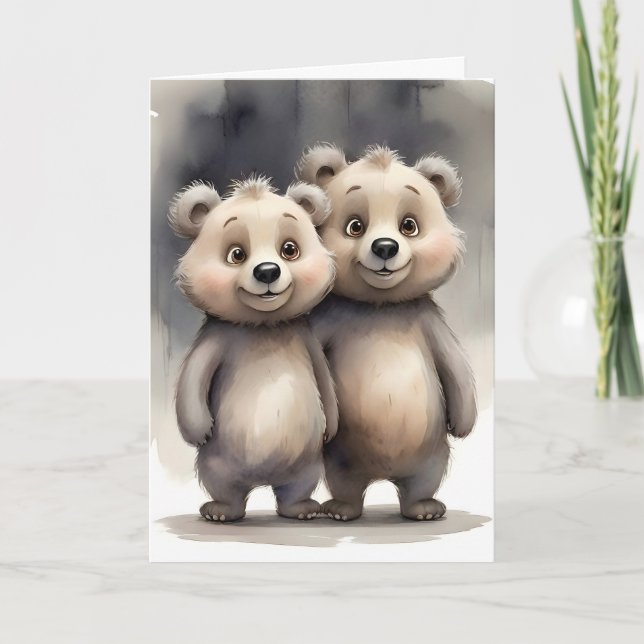 Carte Cute Bear Siblings Best Friends Buddies Portrait (Devant)