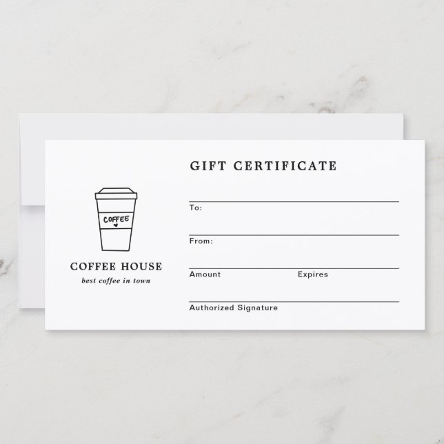 Carte Cute Black and White Coffee Shop Gift Certificate (Devant)