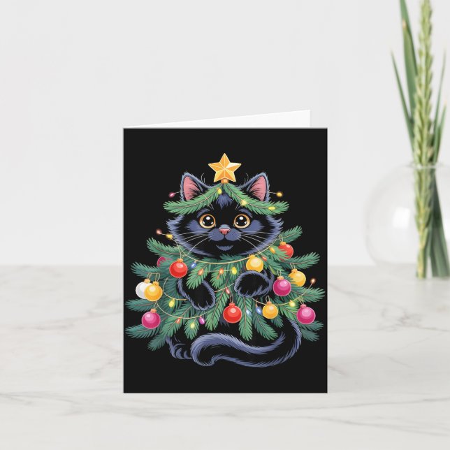 Carte Cute Black Cat Christmas Tree Funny Kitten Lover X (Devant)