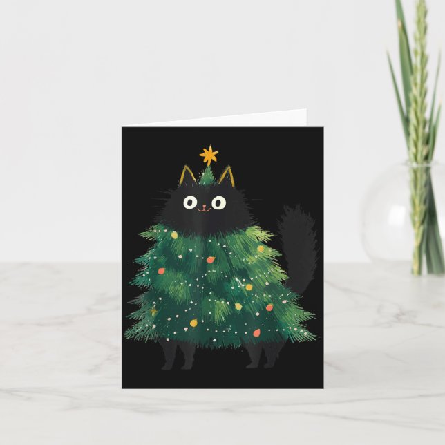 Carte Cute Black Cat Christmas Tree Funny Kitten Lover X (Devant)