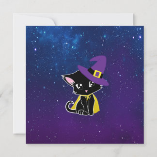 Carte Cute Black Cat Wizard Under the Stars Keychain