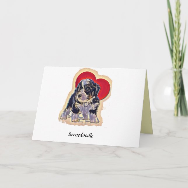 Carte Cute Black Tan PopArt Bernedoodle (Devant)