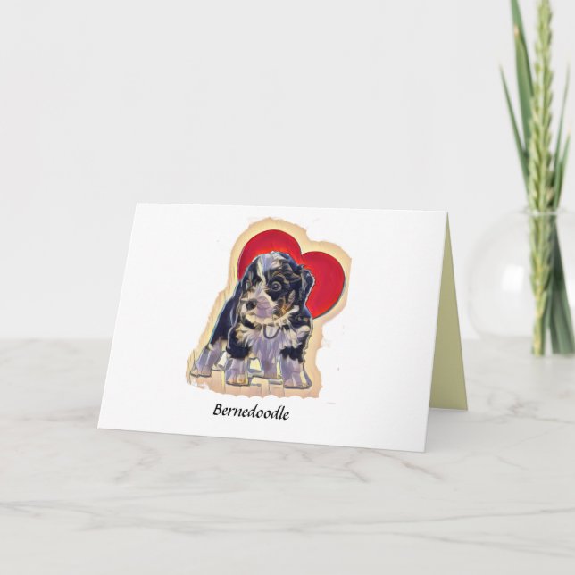 Carte Cute Black Tan PopArt Bernedoodle Coeur numérique (Devant)