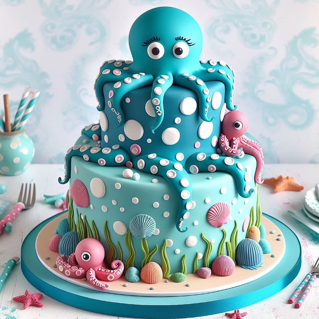 CARTE CUTE BLANC OCTOPUS THÈME ANNIVERSAIRE DE ENFANT GÂ (Créateur téléchargé)