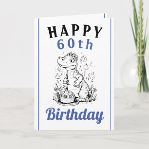 Carte Cute Bleu et Blanc Trex Mari 60e anniversaire