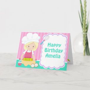 Carte Cute Blonde Girl Baking Anniversaire
