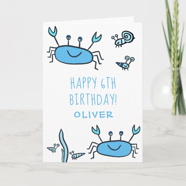 Carte Cute Blue Crab Sea Animals Gary Joyeux Anniversair (Devant)
