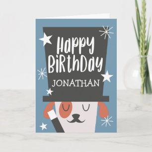 Carte Cute Blue Magic Chien Anniversaire   Ajouter un no