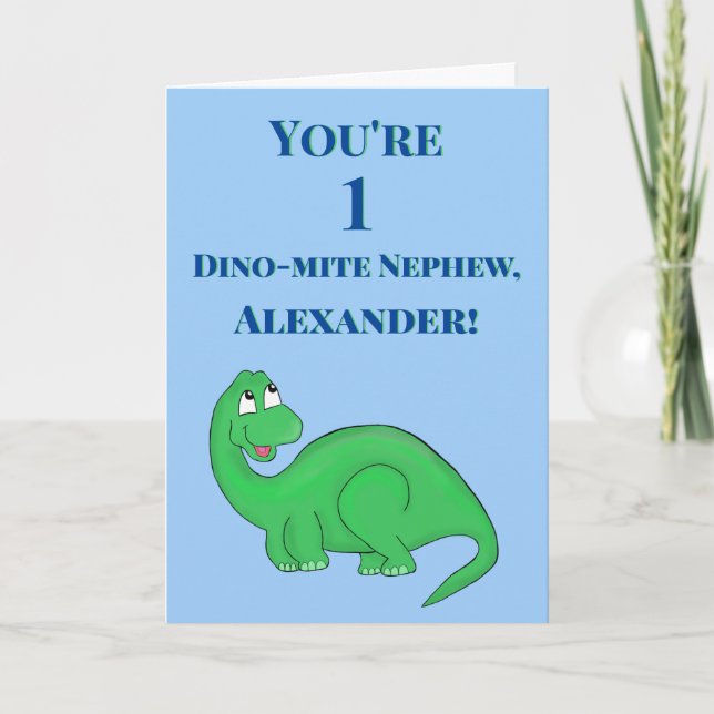 Carte Cute Blue Nephew Son Garçon 1er Anniversaire Dinos (Devant)