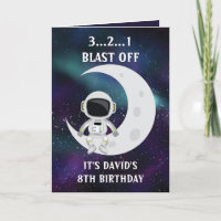 Cute Blue Space Astronaut Moon 8e anniversaire