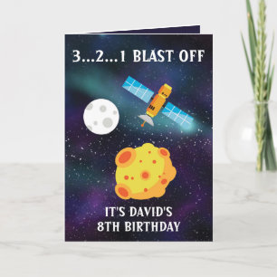 Carte Cute Blue Starry Space Satellite 8e anniversaire
