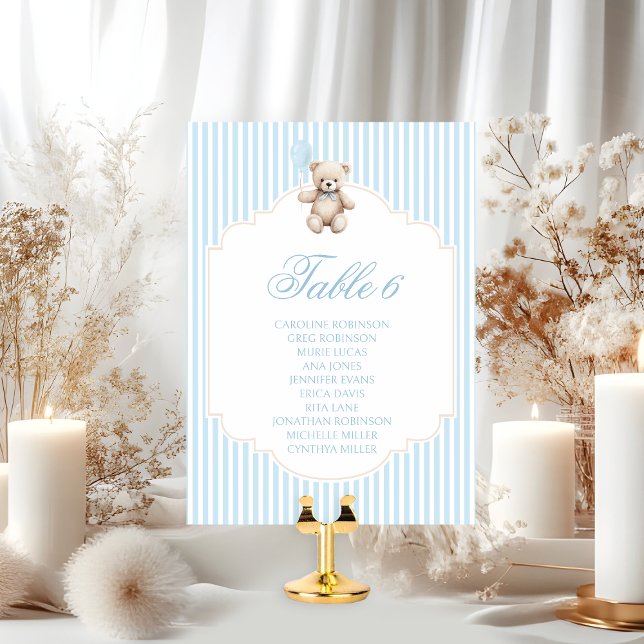 Carte Cute Blue Teddy Bear Balloon Baby Boy Table Number (Créateur téléchargé)