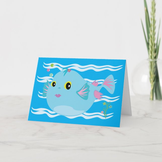 Carte Cute Blue Tropical Fish Pink Fins (Devant)